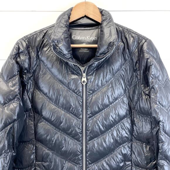 Calvin Klein Womens M Packable Down Quilted Puffer‎ Jacket Full Zip Black Travel - Picture 3 of 12
